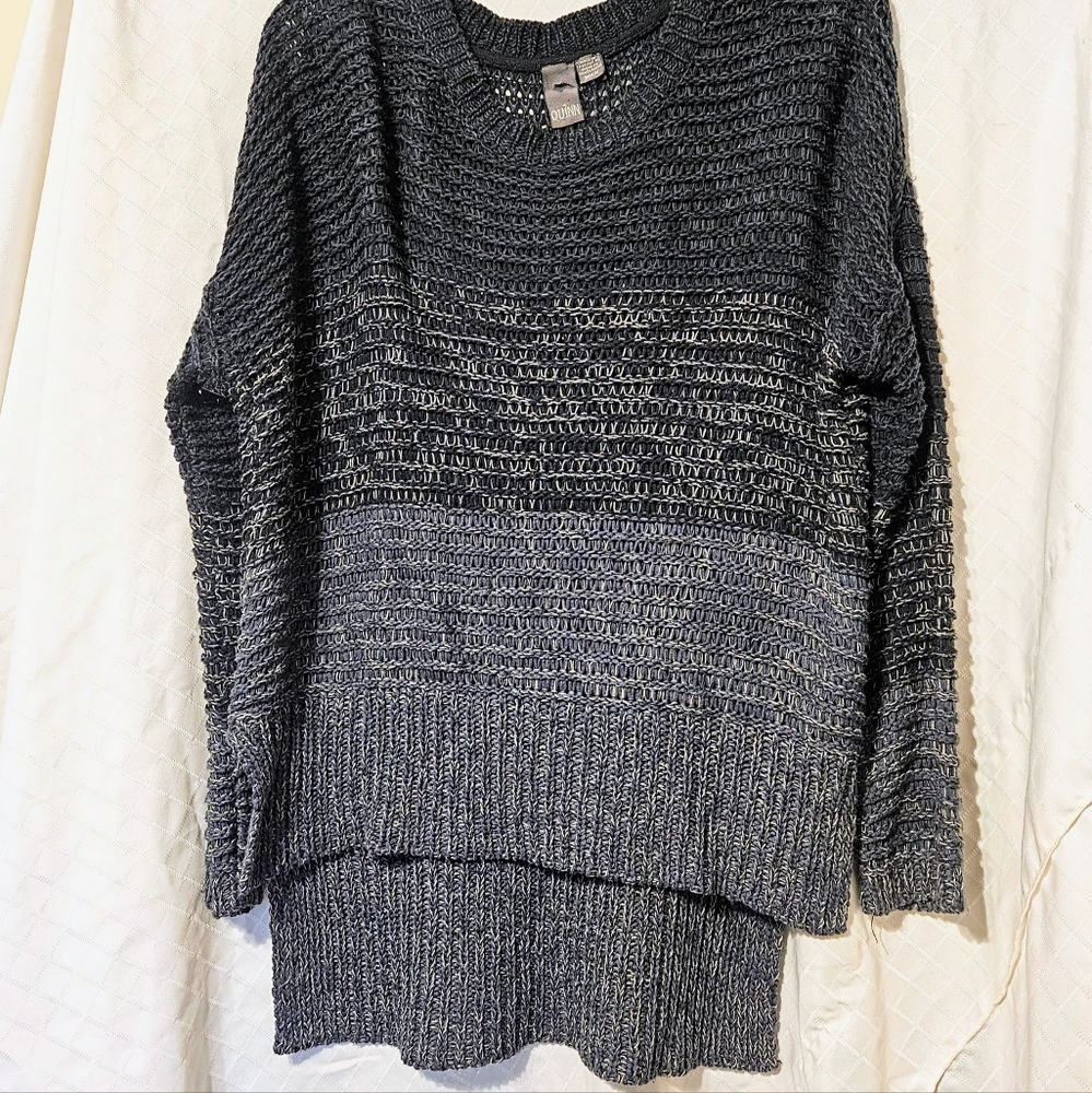 Quinn Open Knit Crew Neck Ombre Hi Lo Pullover Blue Gray Sweater Sz M - Picture 2 of 7